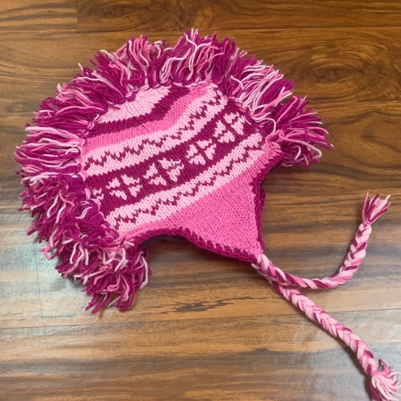Mohawk Warm Winter Hat Lined Pink 100% Wool from Nepal Fun Teen / Adult - Picture 1 of 2